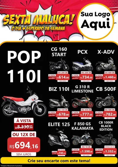Modelo de Encarte para Encarte A4 Vertical com o tema Sexta Maluca! para Concessionaria de Motos
