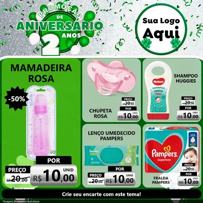 Modelo de Rede Social para Feed Facebook com o tema Promoção de Aniversário - 2 Anos para Bebês