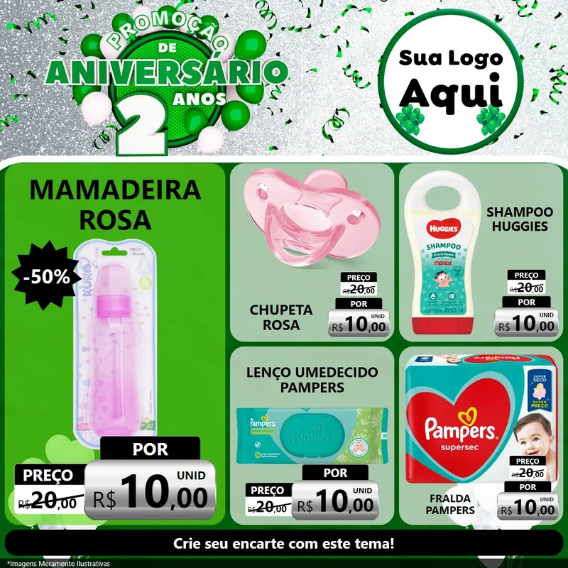 Modelo de Rede Social para Feed Facebook com o tema Promoção de Aniversário - 2 Anos para Bebês