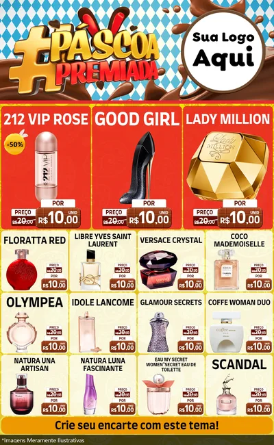 Modelo de Encarte para Encarte Grande com o tema Páscoa Premiada para Perfumes