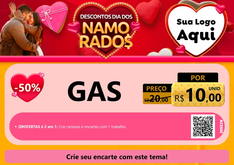 Modelo de Cartaz para Cartaz A4 Horizontal com o tema Descontos Dia dos Namorados para Água e gás