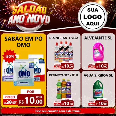 Modelo de Rede Social para Feed Facebook com o tema Saldão de Ano Novo para Produtos de Limpeza