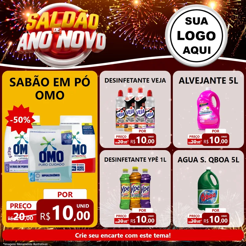 Modelo de Rede Social para Feed Facebook com o tema Saldão de Ano Novo para Produtos de Limpeza