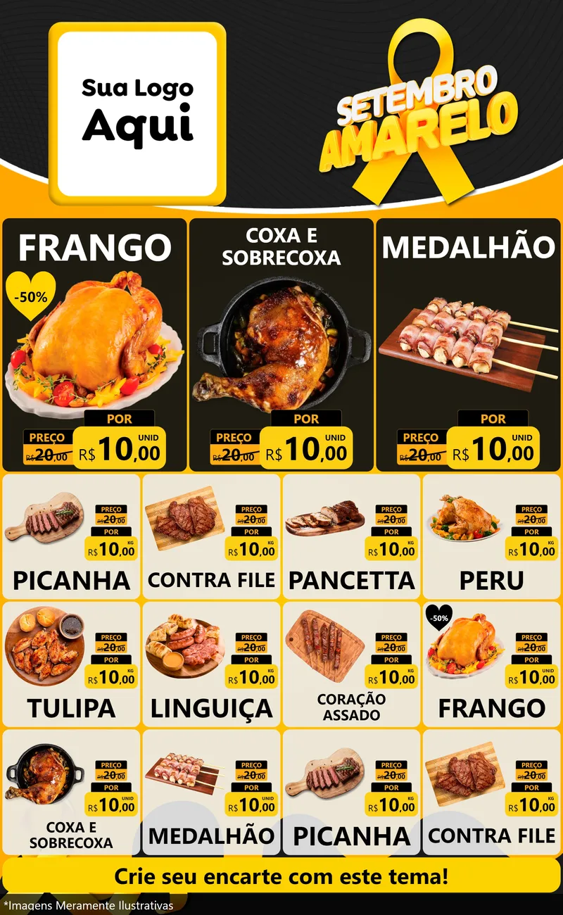 Modelo de Encarte para Encarte Grande com o tema Setembro Amarelo para Assados