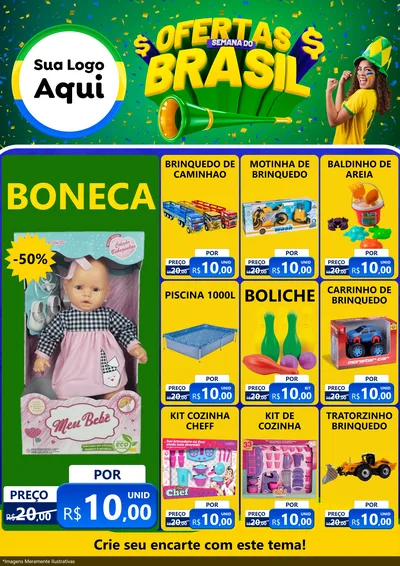 Modelo de Encarte para Encarte A4 Vertical com o tema Ofertas Semana do Brasil para Brinquedos