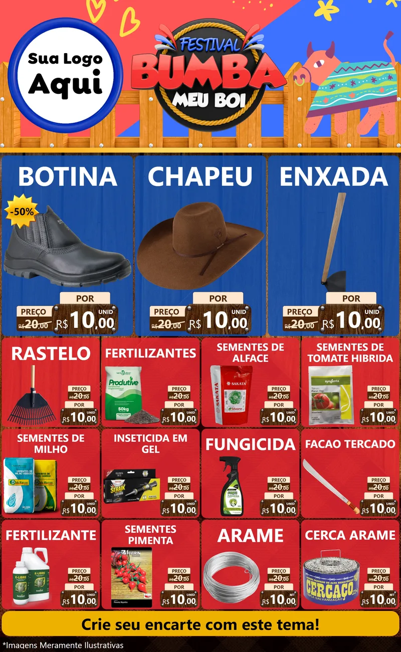 Modelo de Encarte para Encarte Grande com o tema Festival Bumba Meu Boi para Agropecuária