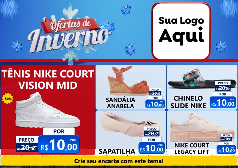 Modelo de Encarte para Encarte A4 Horizontal com o tema Ofertas de Inverno para Calçados