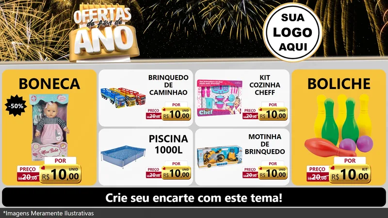 Modelo de TV para TV Horizontal com o tema Ofertas de Fim de Ano para Brinquedos