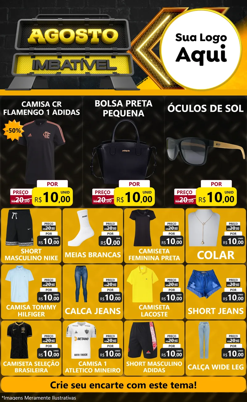 Modelo de Encarte para Encarte Grande com o tema Agosto Imbatível para Roupas e acessórios