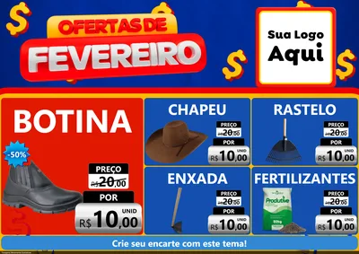 Modelo de Encarte para Encarte A4 Horizontal com o tema Ofertas de Fevereiro para Agropecuária