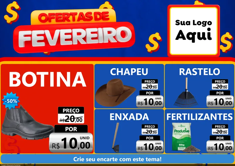 Modelo de Encarte para Encarte A4 Horizontal com o tema Ofertas de Fevereiro para Agropecuária