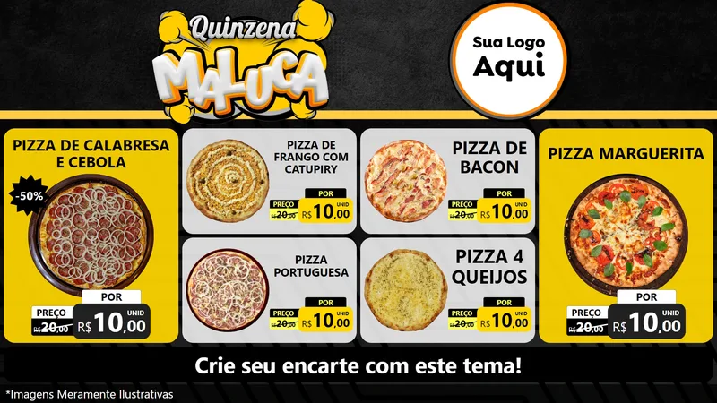 Modelo de TV para TV Horizontal com o tema Quinzena Maluca para Pizzaria