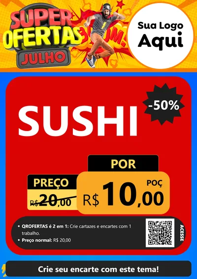 Modelo de Cartaz para Cartaz A4 Vertical com o tema Super Ofertas Julho para Comida japonesa