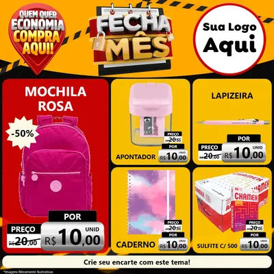 Modelo de Rede Social para Feed Facebook com o tema Fecha Mês para Papelaria