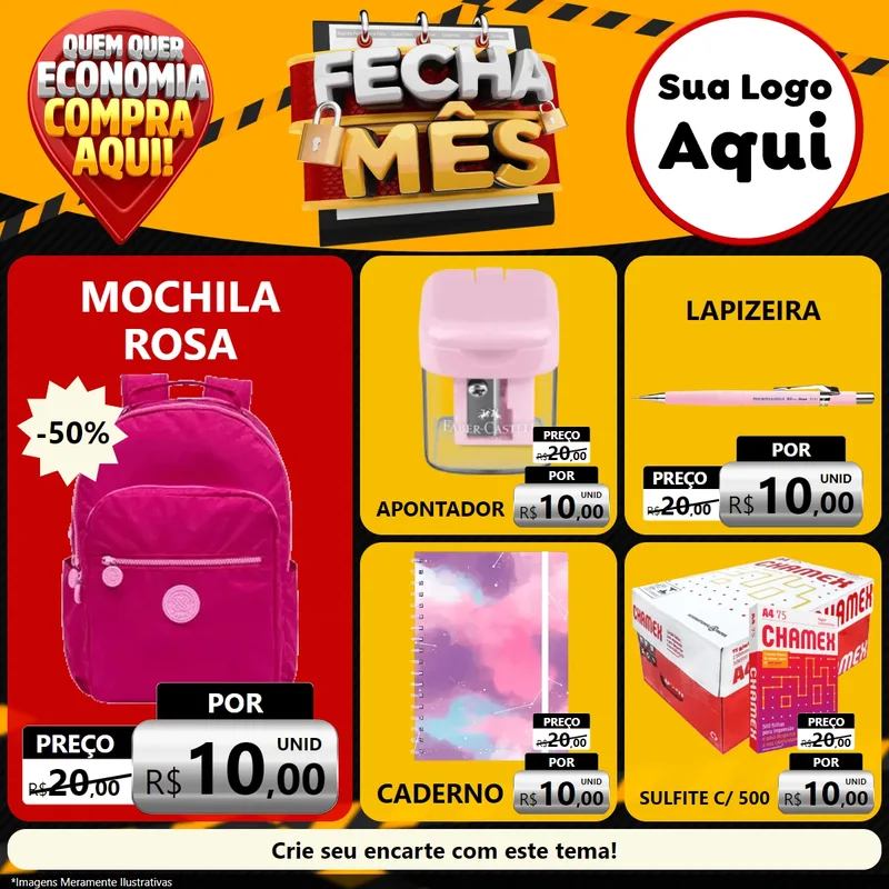 Modelo de Rede Social para Feed Facebook com o tema Fecha Mês para Papelaria