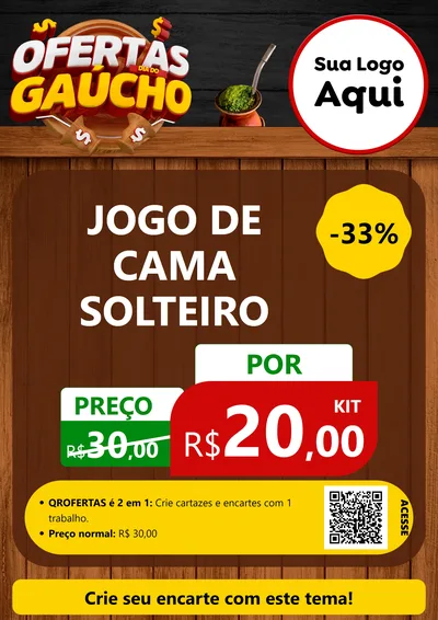 Modelo de Cartaz para Cartaz A4 Vertical com o tema Ofertas Dia do Gaúcho para Cama, Mesa e Banho