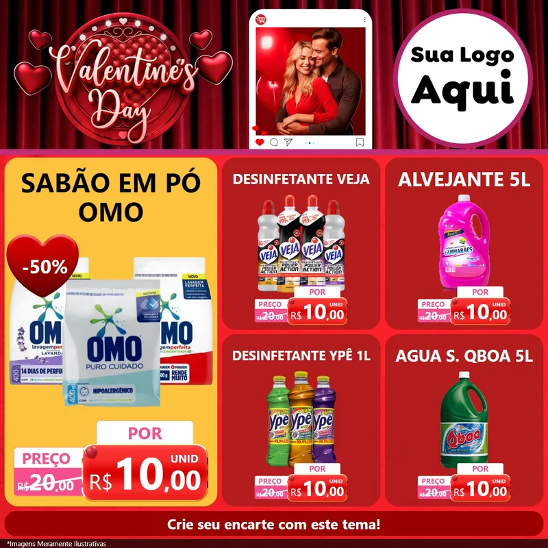 Modelo de Rede Social para Feed Facebook com o tema Valentine's Day para Produtos de Limpeza