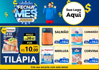Modelo de Encarte para Encarte A4 Horizontal com o tema Operação Fecha Mês, Junho para Peixaria