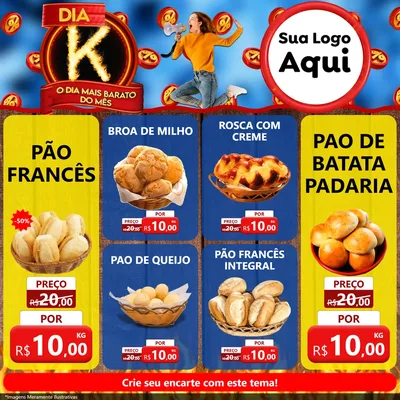 Modelo de Rede Social para Feed Facebook com o tema Dia K - O Dia Mais Barato Do Mês para Padaria