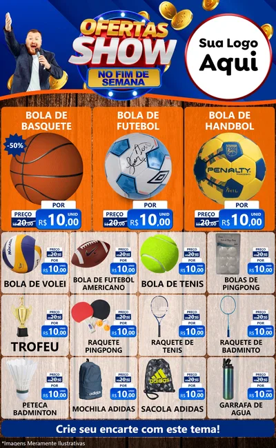 Modelo de Encarte para Encarte Grande com o tema Ofertas Show No Fim De Semana para Artigos Esportivos
