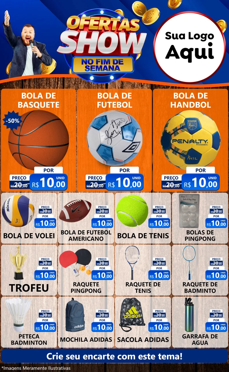 Modelo de Encarte para Encarte Grande com o tema Ofertas Show No Fim De Semana para Artigos Esportivos
