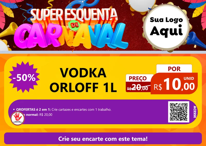 Modelo de Cartaz para Cartaz A4 Horizontal com o tema Super Esquenta de Carnaval para Distribuidora de bebidas