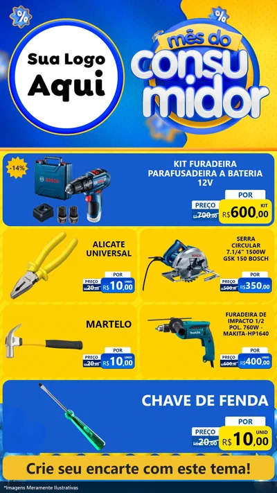 Modelo de TV para TV Vertical com o tema Mês do Consumidor para Maquinas e Ferramentas