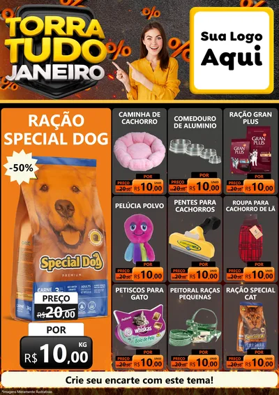 Modelo de Encarte para Encarte A4 Vertical com o tema Torra Tudo Janeiro para Pet Shop