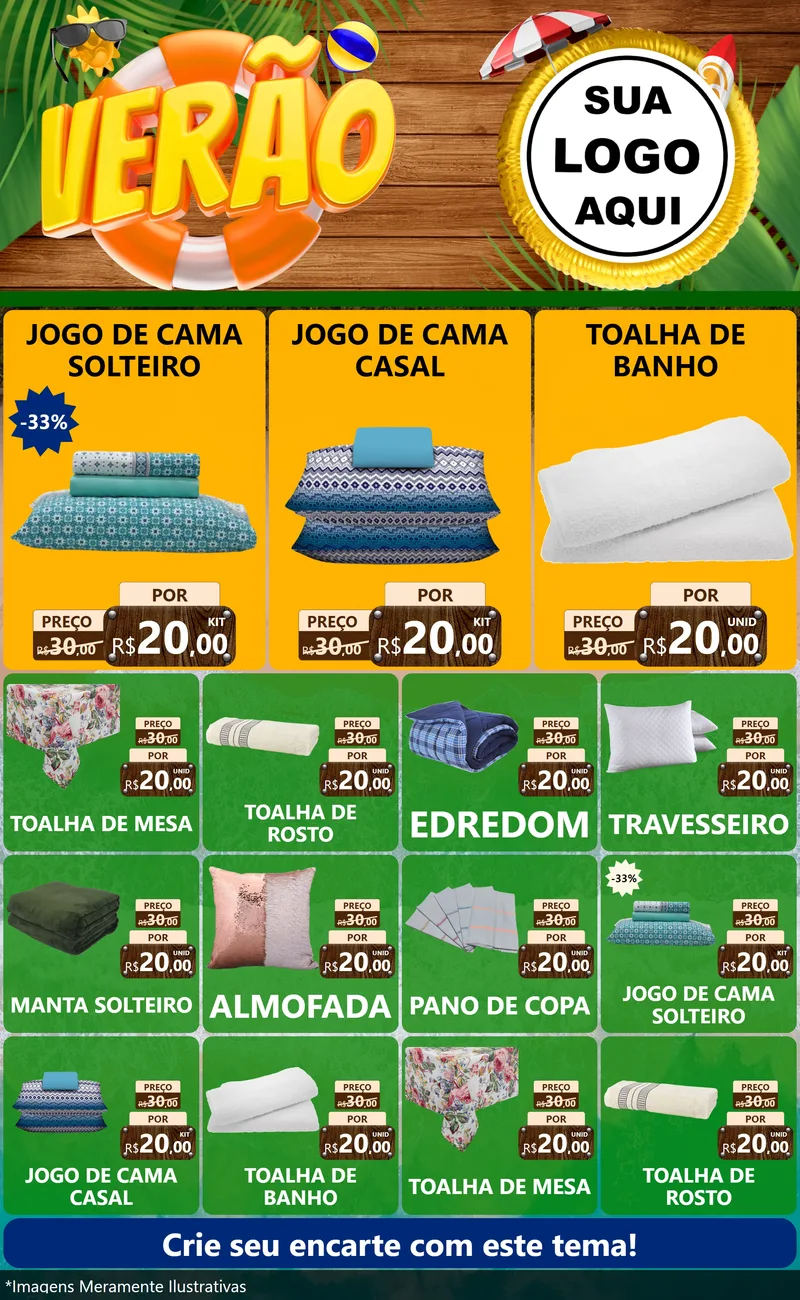 Modelo de Encarte para Encarte Grande com o tema Verão para Cama, Mesa e Banho