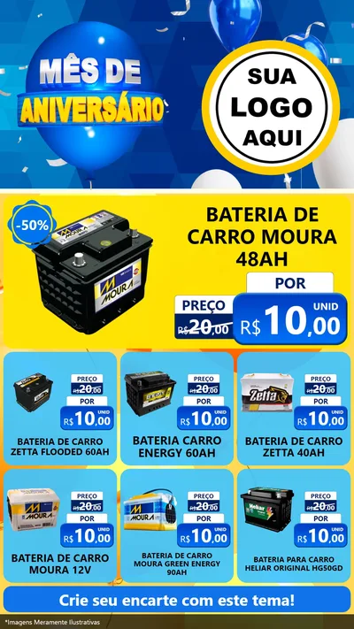 Modelo de Rede Social para Stories com o tema Mês de Aniversário para Baterias Elétricas