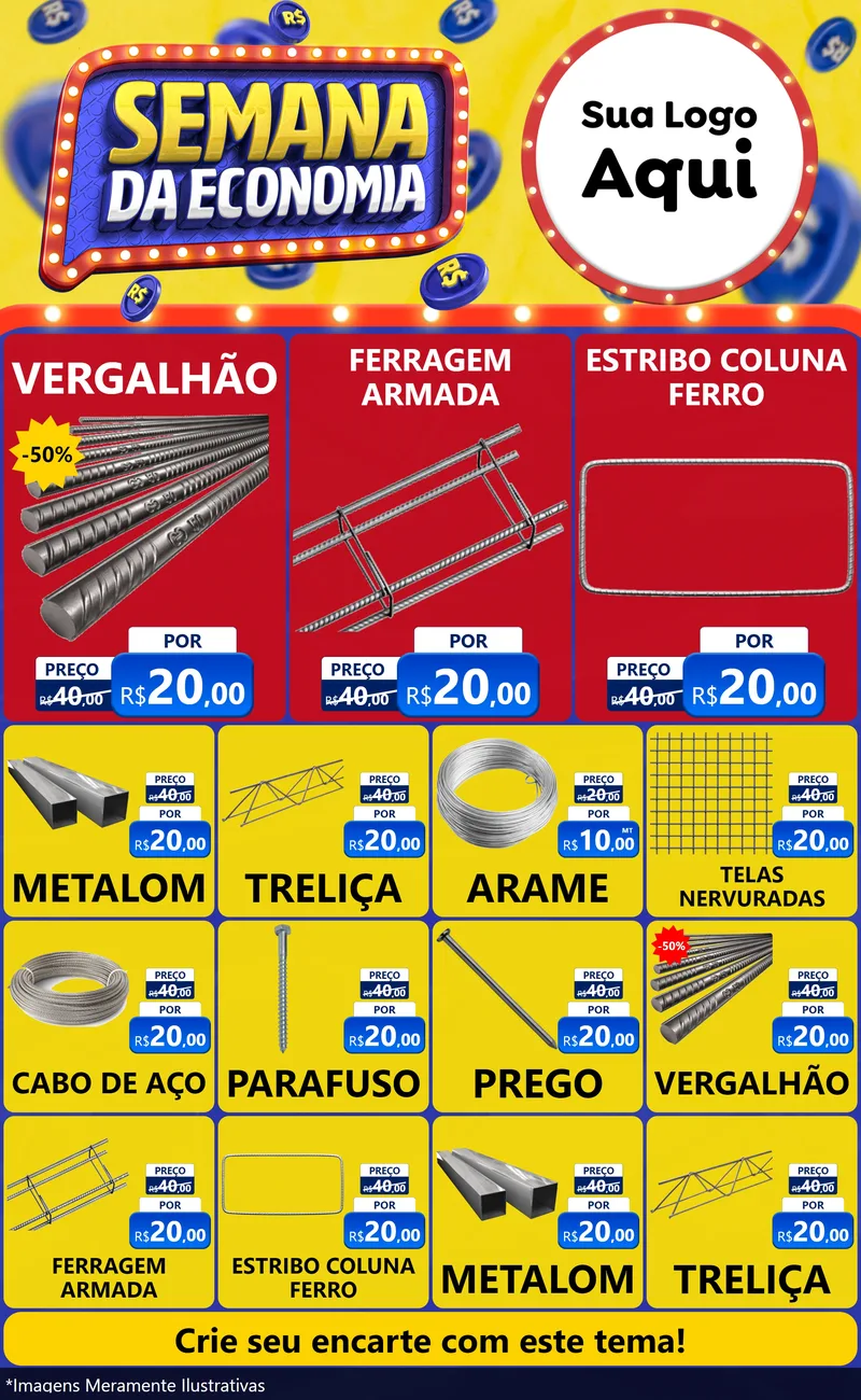 Modelo de Encarte para Encarte Grande com o tema Semana da Economia para Ferragens
