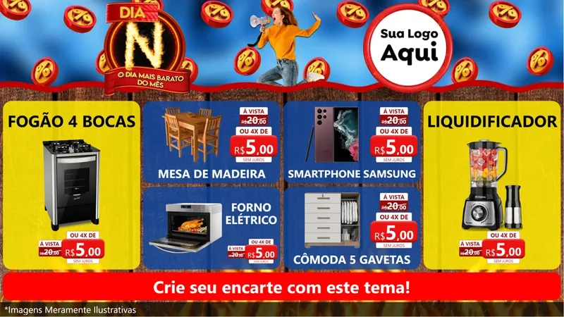 Modelo de TV para TV Horizontal com o tema Dia N - O Dia Mais Barato Do Mês para Móveis e Eletro