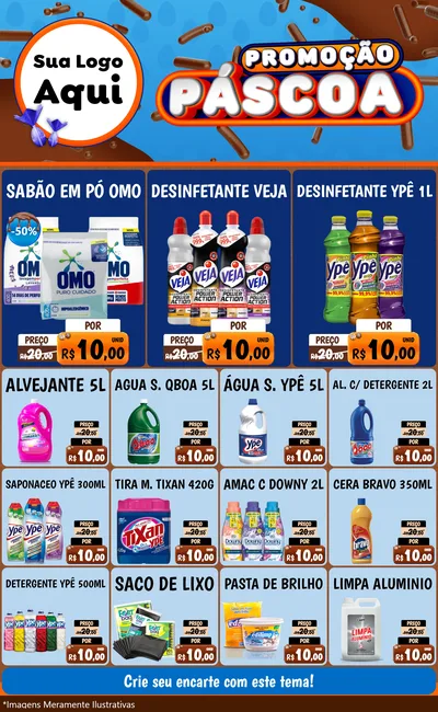 Modelo de Encarte para Encarte Grande com o tema Promoção Páscoa para Produtos de Limpeza
