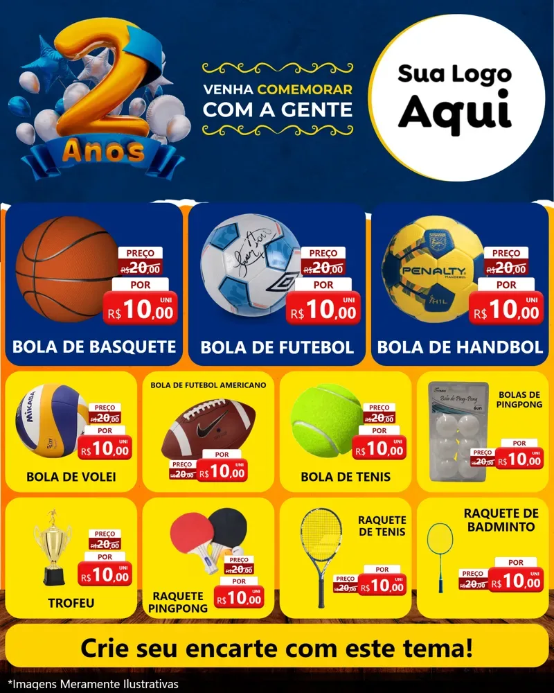 Modelo de Rede Social para Feed Instagram com o tema Aniversário de 2 anos para Artigos Esportivos