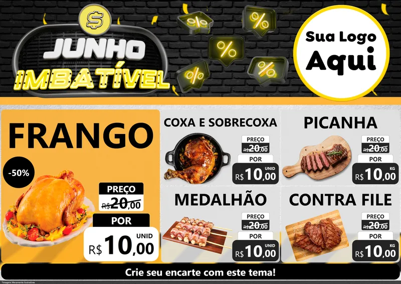 Modelo de Encarte para Encarte A4 Horizontal com o tema Junho Imbatível para Assados