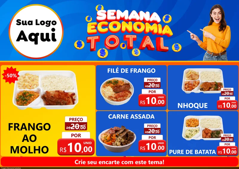 Modelo de Encarte para Encarte A4 Horizontal com o tema Semana Economia Total para Restaurante