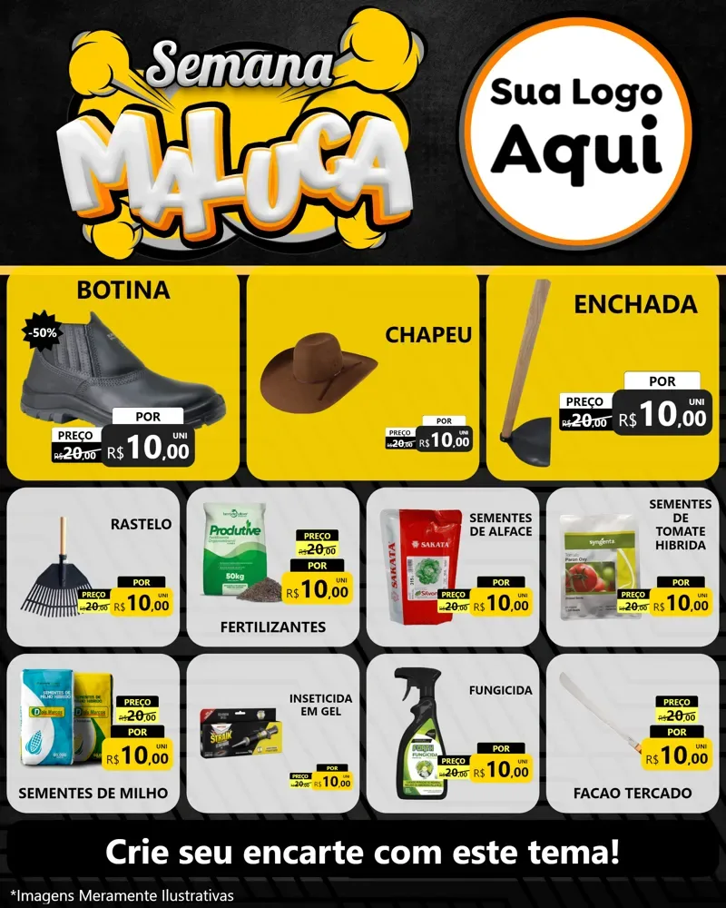 Modelo de Rede Social para Feed Instagram com o tema Semana Maluca para Agropecuária