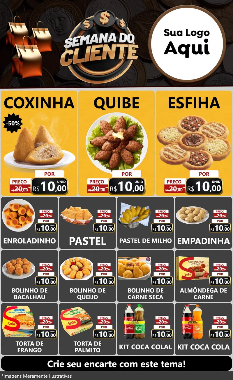 Modelo de Encarte para Encarte Grande com o tema Semana do Cliente para Salgadaria