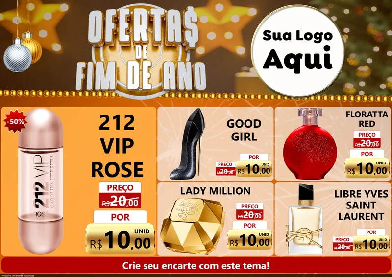 Modelo de Encarte para Encarte A4 Horizontal com o tema Ofertas de Fim de Ano para Perfumes