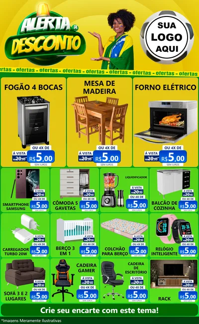 Modelo de Encarte para Encarte Grande com o tema Alerta de Desconto para Móveis e Eletro