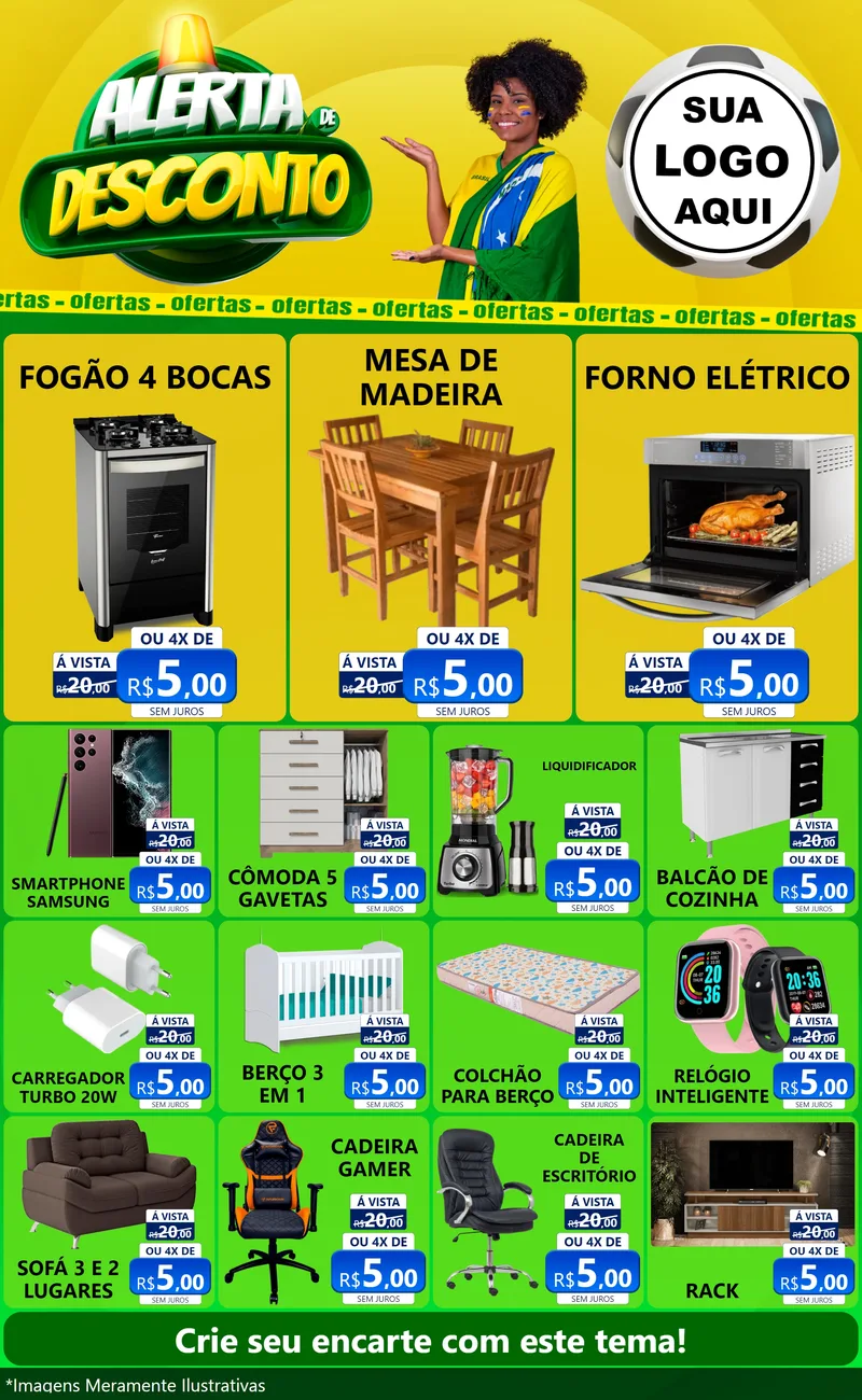Modelo de Encarte para Encarte Grande com o tema Alerta de Desconto para Móveis e Eletro