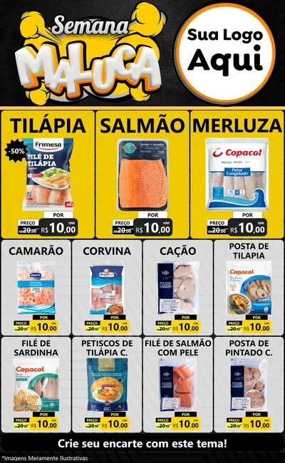 Modelo de Encarte para Encarte Grande com o tema Semana Maluca para Peixaria