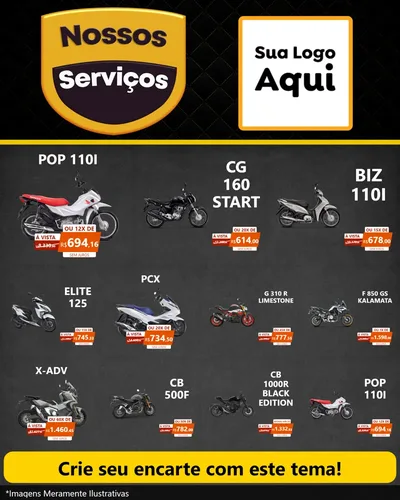 Modelo de Rede Social para Feed Instagram com o tema Nossos Serviços para Concessionaria de Motos