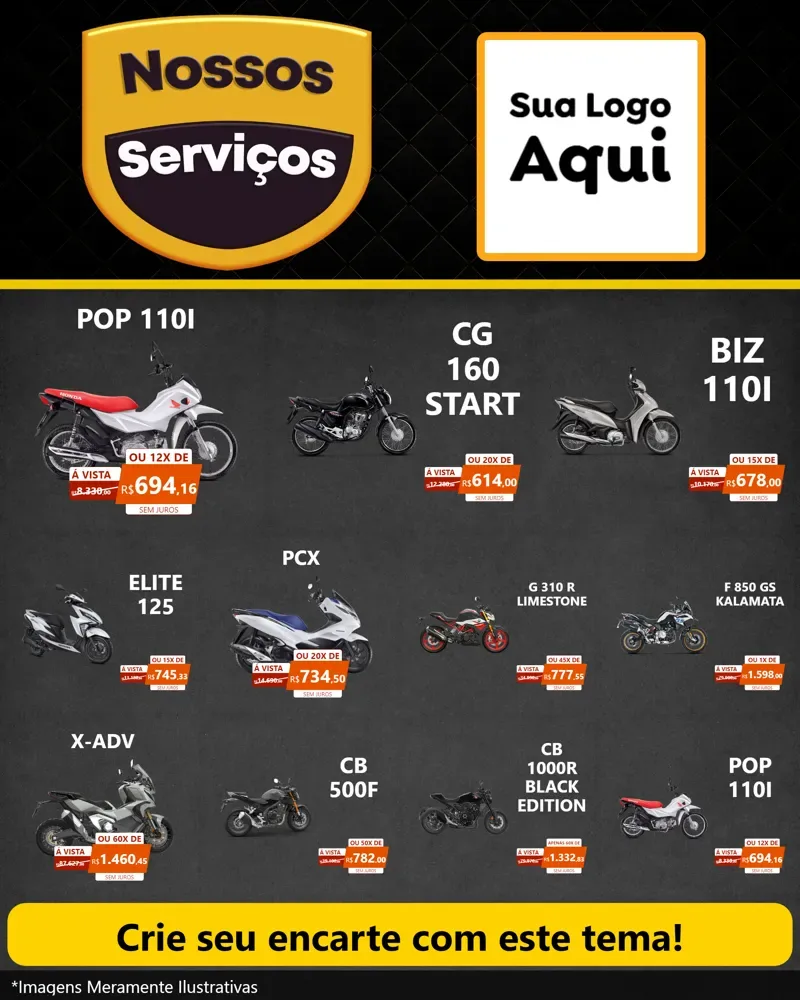 Modelo de Rede Social para Feed Instagram com o tema Nossos Serviços para Concessionaria de Motos
