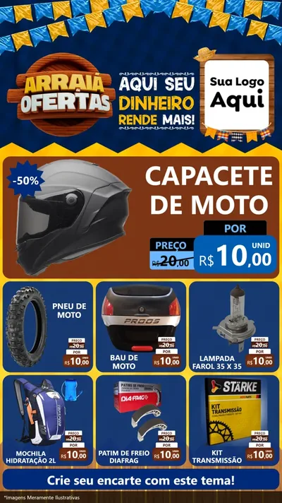 Modelo de Rede Social para Stories com o tema Arraiá de Ofertas - Junina para Moto peças