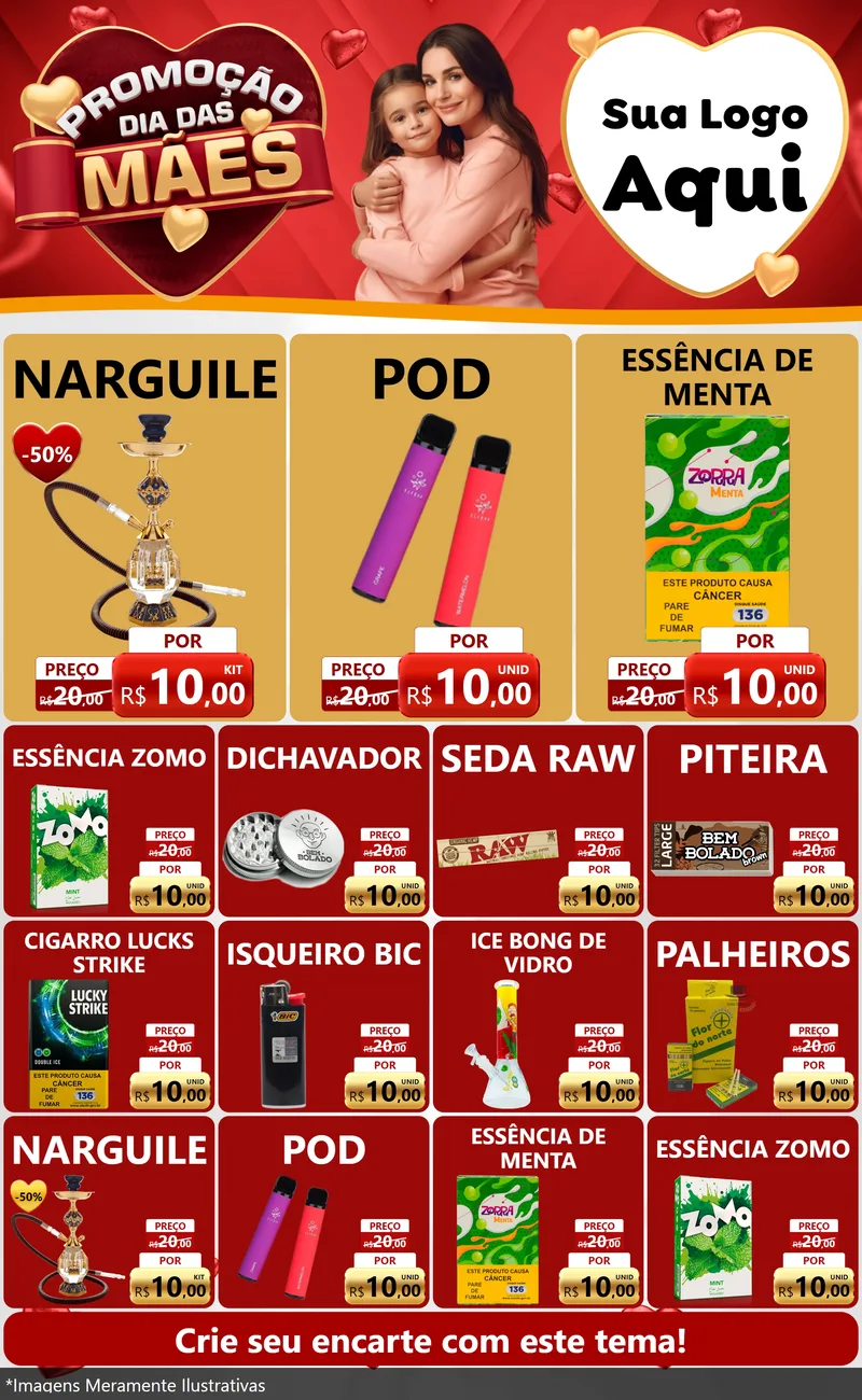 Modelo de Encarte para Encarte Grande com o tema Promoção Dia das Mães para Tabacaria