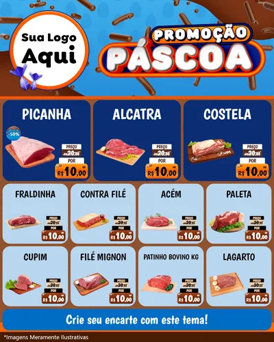 Modelo de Rede Social para Feed Instagram com o tema Promoção Páscoa para Açougue