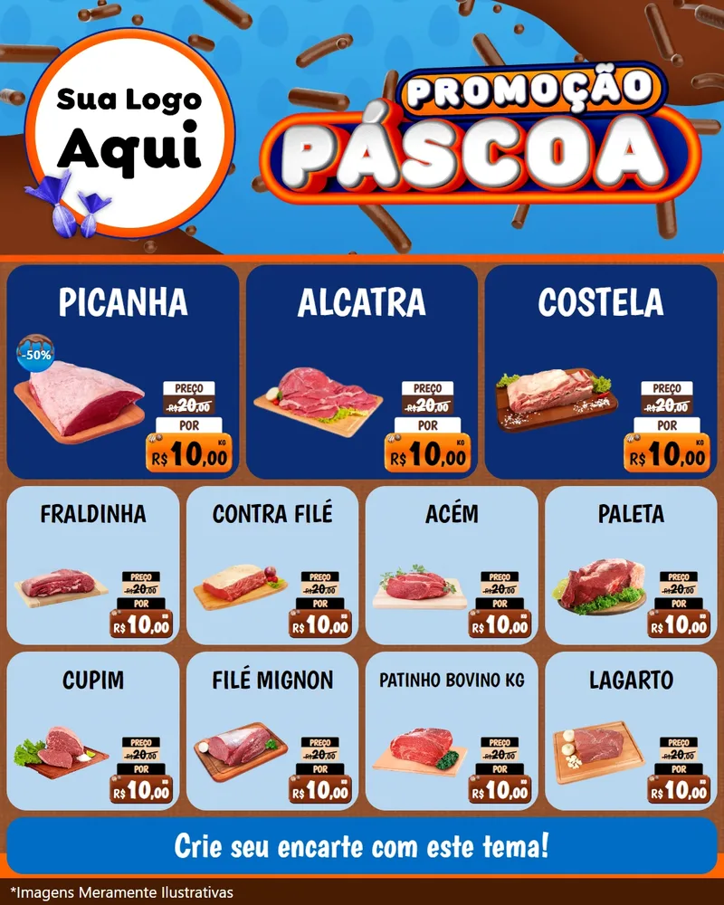 Modelo de Rede Social para Feed Instagram com o tema Promoção Páscoa para Açougue