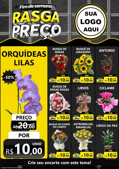 Modelo de Encarte para Encarte A4 Vertical com o tema Fim de Semana Rasga Preço para Floricultura e jardim