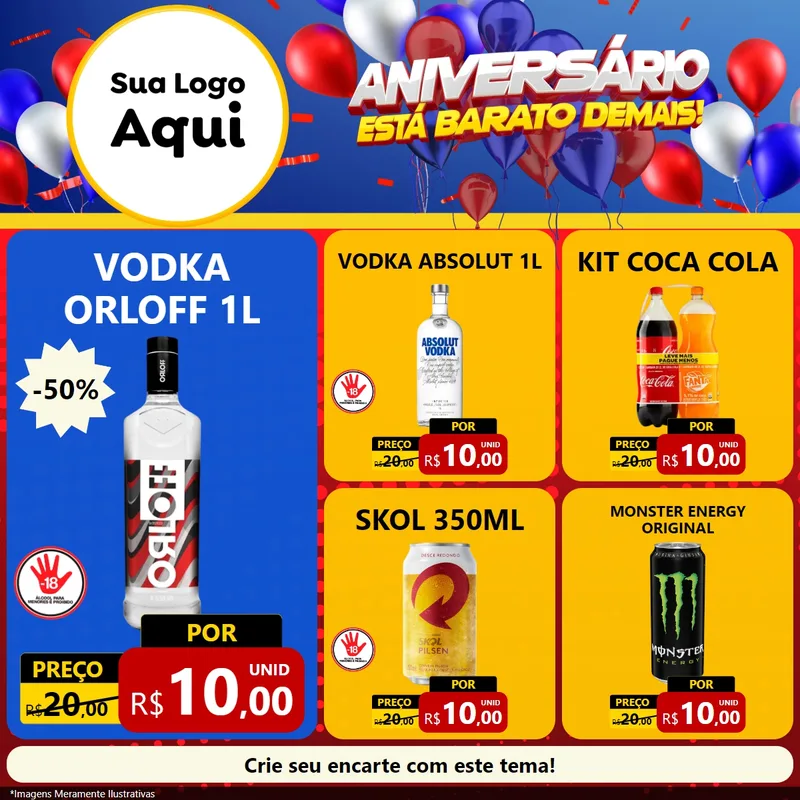 Modelo de Rede Social para Feed Facebook com o tema Aniversário para Distribuidora de bebidas